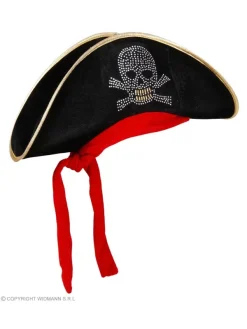 WIDMANN Chapeau Pirate Adulte Mixte (en Velours Noir Et Bandeau Rouge)