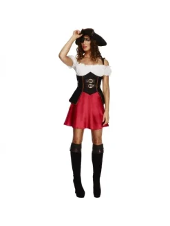Smiffys Déguisement Pirate Femme (Robe, Jupon Attaché, Chapeau Et Couvre-bottes) -Robes D'Halloween Soldes Boutique costume jeune femme pirate 10 2