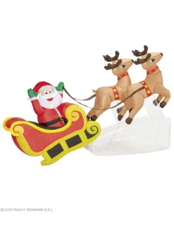 WIDMANN Décoration Père Noël Sur Son Traineau Avec 2 Rennes. Gonflable Et Lumineux De 2,10 M