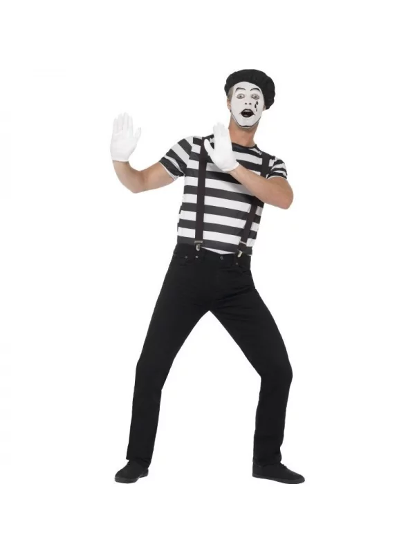 Smiffys Déguisement D'Artiste Mime Homme (haut, Bretelles, Gants, Béret, Maquillage) 3 Smiffys Déguisement D'Artiste Mime Homme (haut, Bretelles, Gants, Béret, Maquillage)