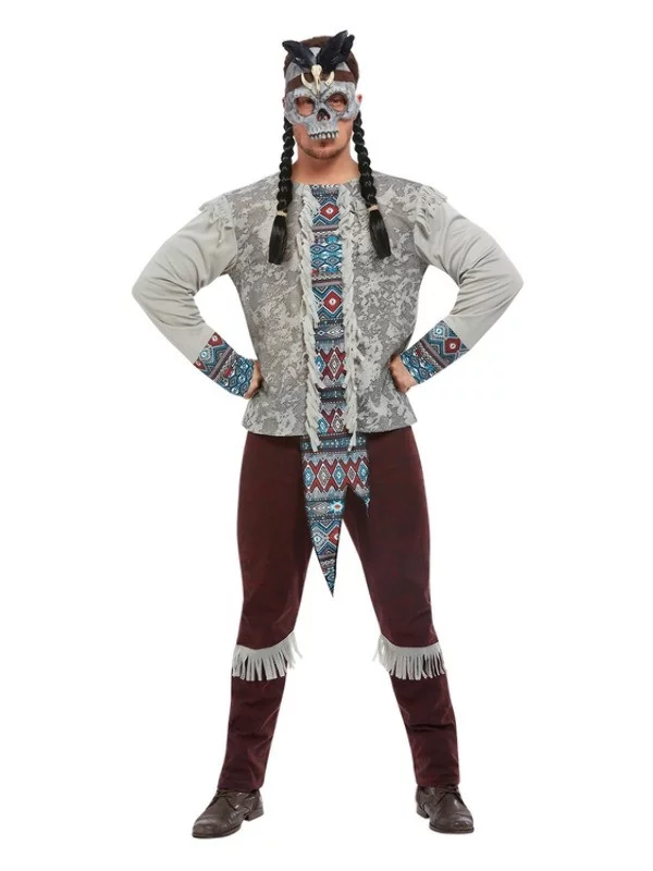 Smiffys Déguisement De Guerrier Indien Sombre, Gris (Haut, Pantalon Et Masque) 3 Smiffys Déguisement De Guerrier Indien Sombre, Gris (Haut, Pantalon Et Masque)