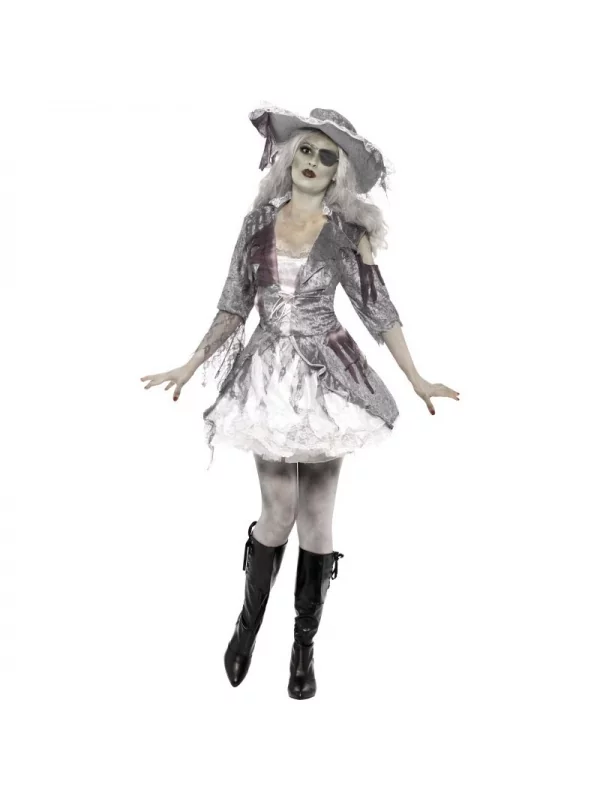 Smiffys Déguisement Fantôme Pirate Femme Gris Et Blanc (robe & Chapeau) 3 Smiffys Déguisement Fantôme Pirate Femme Gris Et Blanc (robe & Chapeau)