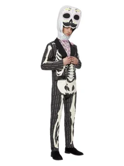 Smiffys Déguisement Jour Des Morts Homme (Veste, Haut, Pantalon Et Casque Tête De Mort) -Robes D'Halloween Soldes Boutique deguisement jour des morts homme veste haut pantalon et casque tete de mort 1