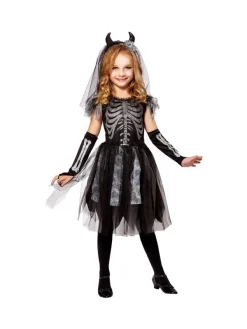 WIDMANN Déguisement Mariée Fille Squelette Noir (robe, Mitaines, Voile De Mariée Avec Cornes)