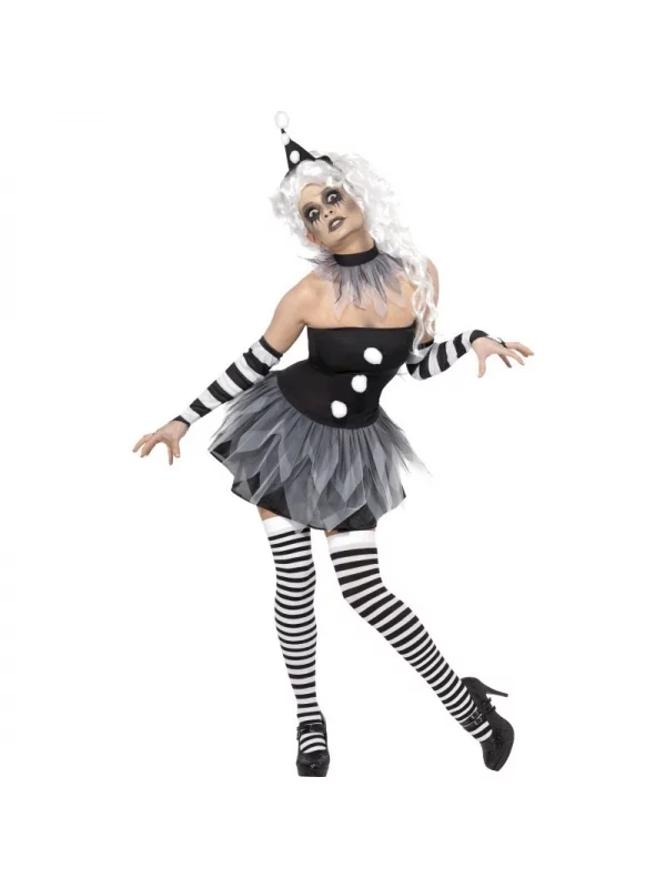 Smiffys Déguisement Pierrot Femme (robe, Ras Du Cou, Chapeau & Manchettes) 3 Smiffys Déguisement Pierrot Femme (robe, Ras Du Cou, Chapeau & Manchettes)