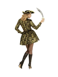 WIDMANN Déguisement Pirate Femme (veste à Motif Jacquard Noir Et Or Avec Top) -Robes D'Halloween Soldes Boutique deguisement pirate femme veste a motif jacquard noir et or avec top 2