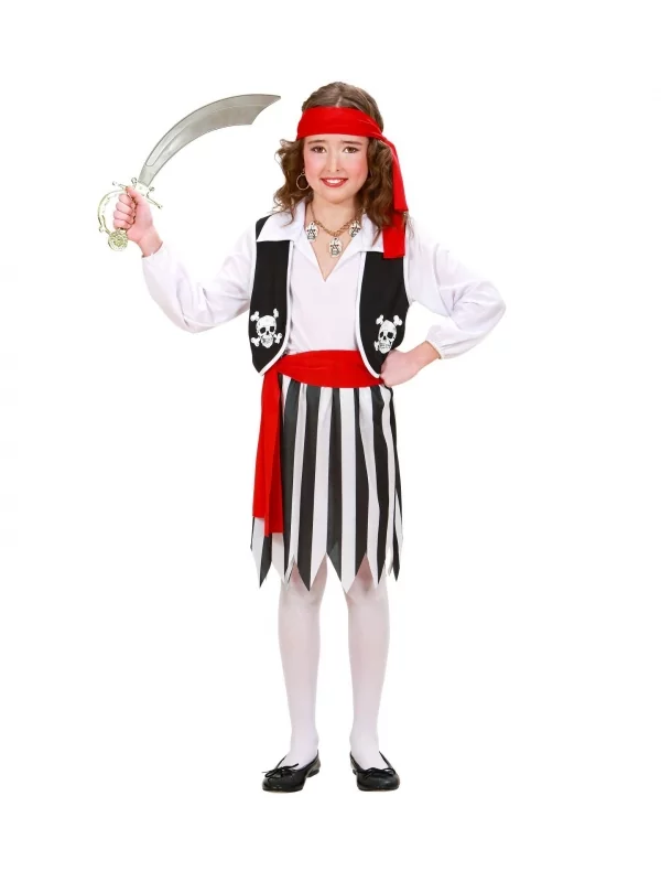 WIDMANN Déguisement Pirate Fille Blanc, Noir Et Rouge (chemise Avec Gilet, Jupe, Ceinture, Bandeau) 3 WIDMANN Déguisement Pirate Fille Blanc, Noir Et Rouge (chemise Avec Gilet, Jupe, Ceinture, Bandeau)