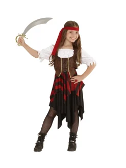 WIDMANN Déguisement Pirate Fille Rouge Et Noir (robe, Corset, Bandeau)