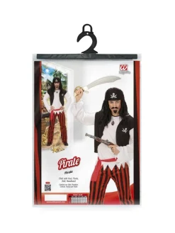 WIDMANN Déguisement Pirate Homme (chemise Avec Veston, Pantalon Rayé Rouge, Ceinture, Bandeau) -Robes D'Halloween Soldes Boutique deguisement pirate homme chemise avec veston pantalon raye rouge ceinture bandeau 3