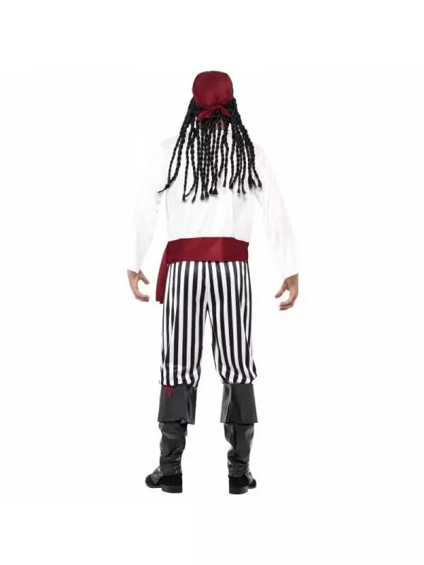 Smiffys Déguisement Pirate Rayé Blanc Et Noir Homme (chemise, Pantalon, Ceinture, Couvre Tête) 4 Smiffys Déguisement Pirate Rayé Blanc Et Noir Homme (chemise, Pantalon, Ceinture, Couvre Tête) – Image 2