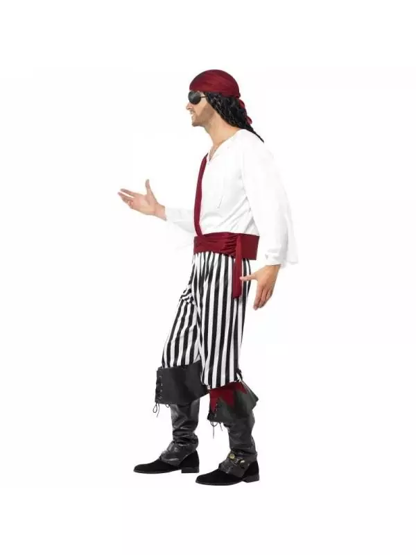 Smiffys Déguisement Pirate Rayé Blanc Et Noir Homme (chemise, Pantalon, Ceinture, Couvre Tête) 5 Smiffys Déguisement Pirate Rayé Blanc Et Noir Homme (chemise, Pantalon, Ceinture, Couvre Tête) – Image 3