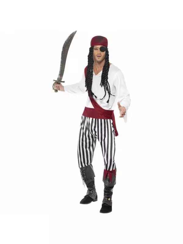 Smiffys Déguisement Pirate Rayé Blanc Et Noir Homme (chemise, Pantalon, Ceinture, Couvre Tête) 3 Smiffys Déguisement Pirate Rayé Blanc Et Noir Homme (chemise, Pantalon, Ceinture, Couvre Tête)