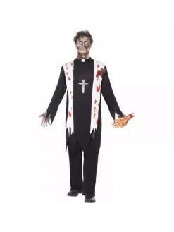 Smiffys Déguisement Prêtre Zombie (haut Sanglant Avec Blessures En Latex, Col Et Pantalon)