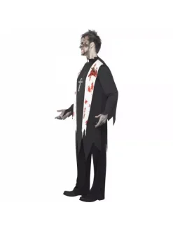 Smiffys Déguisement Prêtre Zombie (haut Sanglant Avec Blessures En Latex, Col Et Pantalon) -Robes D'Halloween Soldes Boutique deguisement pretre zombie haut sanglant avec blessures en latex col et pantalon 4