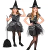 WIDMANN Déguisement Sorcière Fille Noir Et Argent (robe, Chapeau) -Robes D'Halloween Soldes Boutique deguisement sorciere fille noir et argent robe chapeau