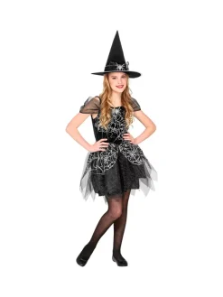 WIDMANN Déguisement Sorcière Fille Noir Et Argent (robe, Chapeau) -Robes D'Halloween Soldes Boutique deguisement sorciere fille noir et argent robe chapeau 2