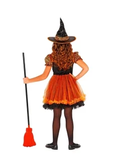 WIDMANN Déguisement Sorcière Orange Et Noir, Fille (robe Imprimée étoiles Scintillantes Et Chapeau) -Robes D'Halloween Soldes Boutique deguisement sorciere orange et noir fille robe imprimee etoiles scintillantes et chapeau 2