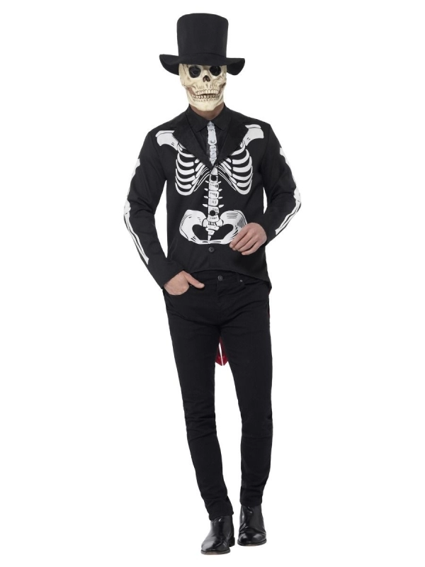 Smiffys Déguisement Squelette Senor Jour Des Morts Homme (veste, Fausse Chemise, Cravate, Chapeau, Masque Latex) 3 Smiffys Déguisement Squelette Senor Jour Des Morts Homme (veste, Fausse Chemise, Cravate, Chapeau, Masque Latex)