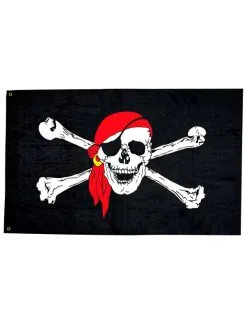 WIDMANN Drapeau De Pirate En Tissu 130 X 80 Cm - Tête De Mort Avec Bandana Rouge