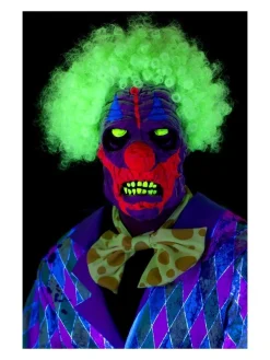 Smiffys Masque Intégral Clown Avec Cheveux (effet Néon UV) -Robes D'Halloween Soldes Boutique masque integral clown avec cheveux effet neon uv 1