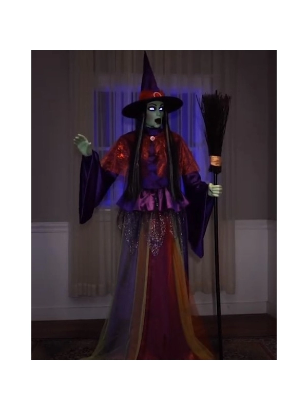 Sorcière Animée Pour Halloween De 2,15m Avec Yeux Lumineux Et Bouche Mobile 4 Sorcière Animée Pour Halloween De 2,15m Avec Yeux Lumineux Et Bouche Mobile – Image 2