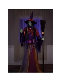 Sorcière Animée Pour Halloween De 2,15m Avec Yeux Lumineux Et Bouche Mobile